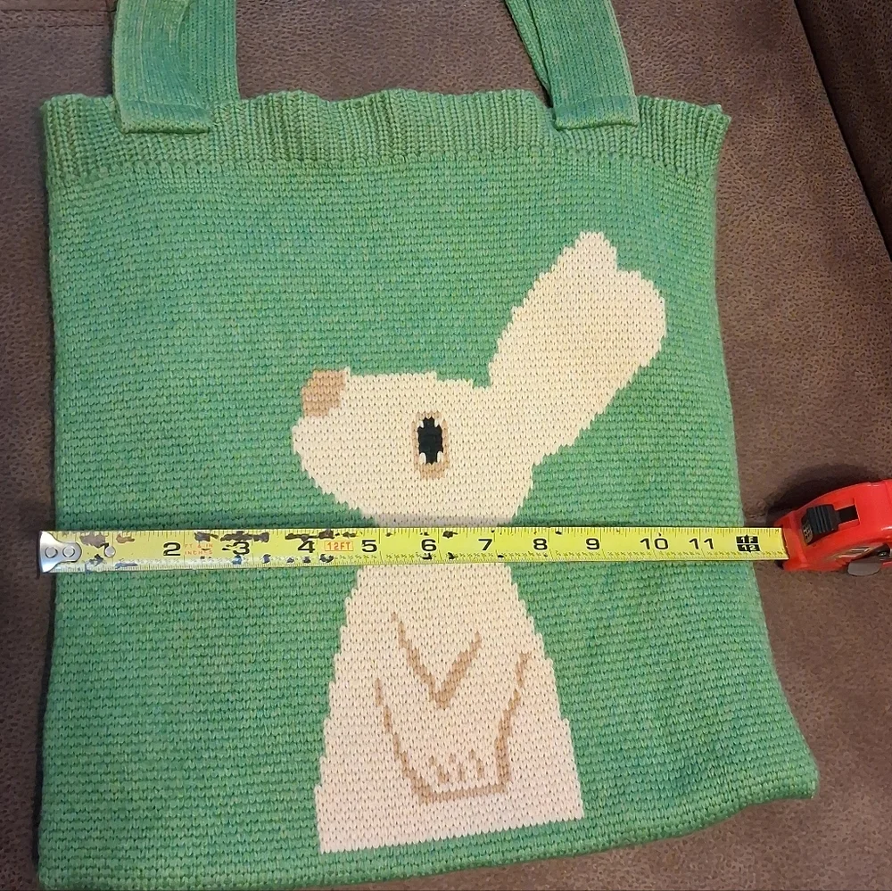 Green Hand Knitted Bunny Tote Bag